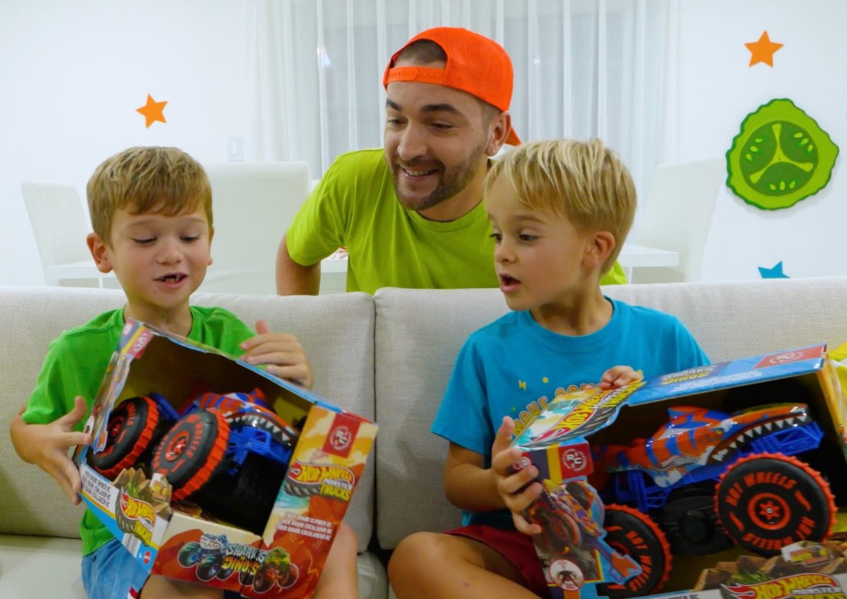 Family creators unboxing Hot Wheels Monster Trucks