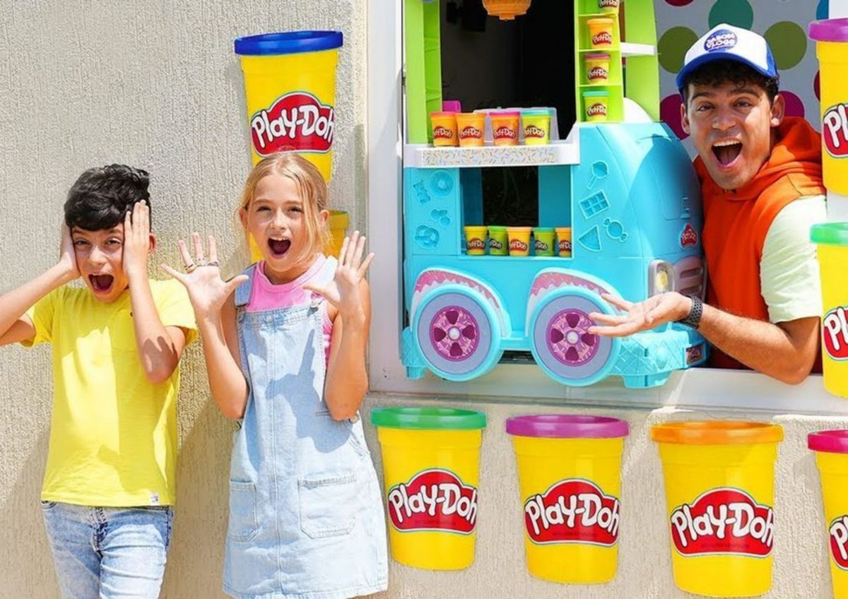Kids creators reacting to a giant Play-Doh ice cream truck